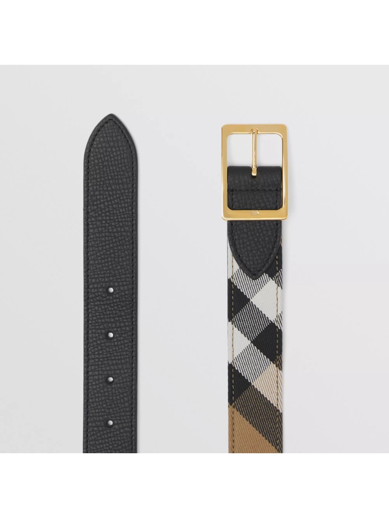 Burberry Classic Check Leather Belt In Beige/Black New 75cm